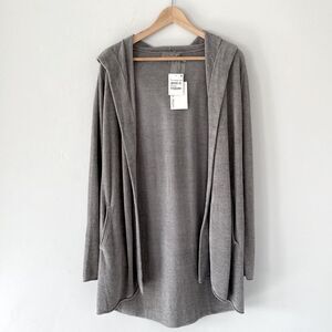 Barefoot Dreams Light Gray Hooded Cardigan Open Sweater S  Supper Soft Comfy NWT